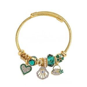 ⚜️ Gold Charm Bangle Bracelet Statement